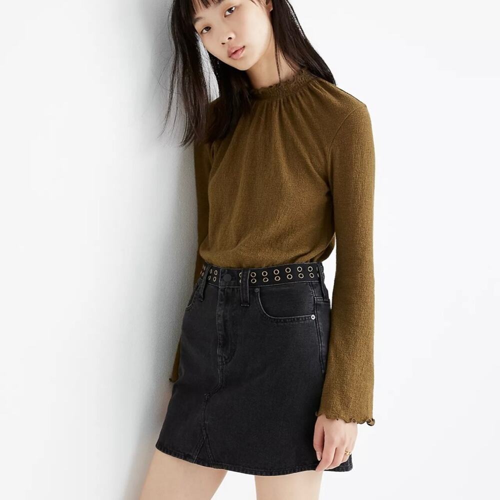 Madewell Rigid Denim A-Line Mini Skirt Grommet Edition in Black Women's 26 AF039